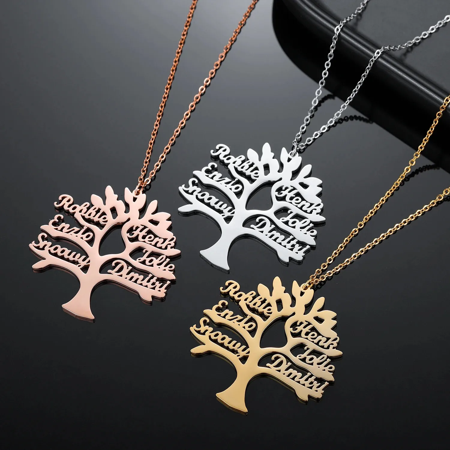 Charms Qitian Benutzerdefinierte personalisierte Baum des Lebens Halskette mit 16 Namen Edelstahl Anhänger Kette Familie Schmuck Frauen Weihnachtsgeschenk 231010