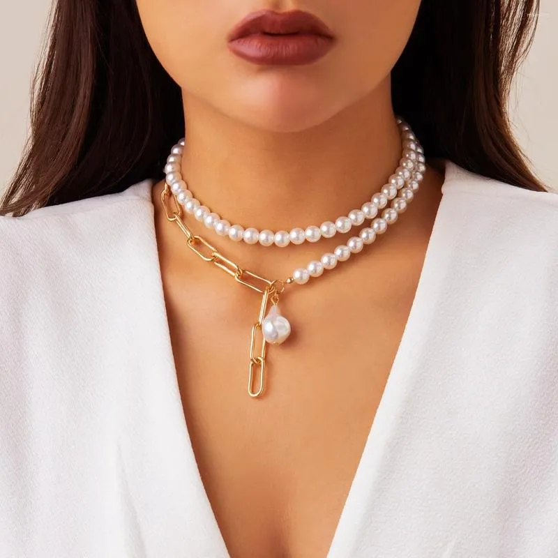 Pendant Necklaces Vintage Imitation-Pearl Heart OT Buckle Necklace Women Wedding Bridal Bead Chain Neck Accessories Jewelry