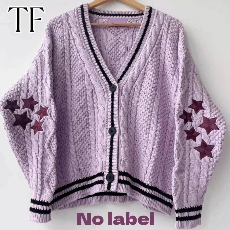 Женские свитера TF, осенние женские розовые кардиганы со звездами, вязаные свитера, модные теплые свитера Swif T, кардиганы Mujer Tay, свитер с V-образным вырезом Lor 231010