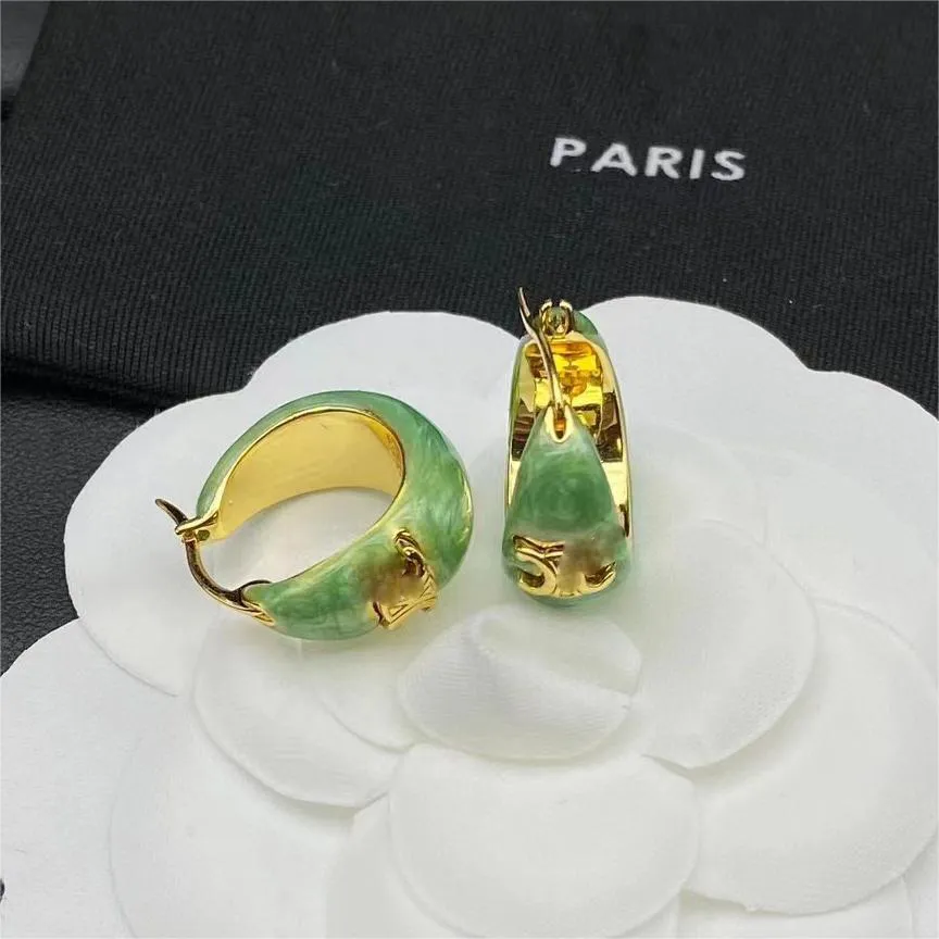 18K Oro Lujo Ce Marca Diseñador Pendientes Círculo Aro Huggie Color Caramelo Anillos Retro Vintage Encanto Verde Rosa Jalea Pendiente Pendientes Mujer Chica Joyería