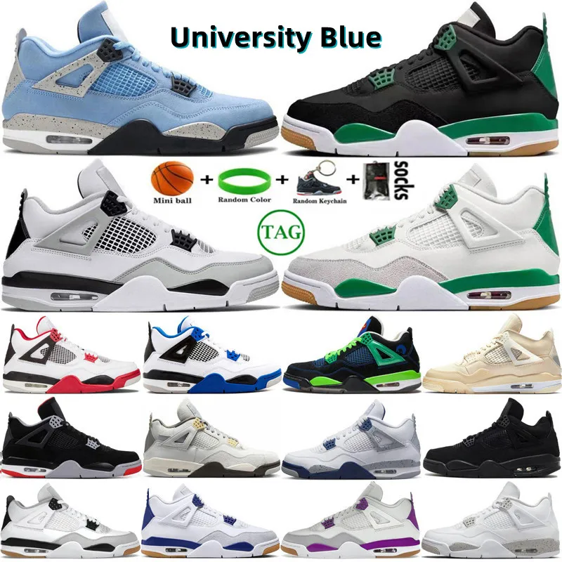 رجال 4 عالي OG 4S لكرة السلة أحذية Jumpman البديلة العسكرية الأسود Cat University Blue Pine Green Sail Yellow Red Thunder Oreo Men Men Women Sneakers Trainers