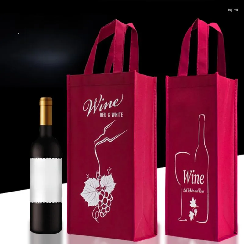 غلاف الهدايا سميكة حقيبة النبيذ غير المنسوجة واحدة وحمر حمراء مزدوجة يدويها محمولة محمولة