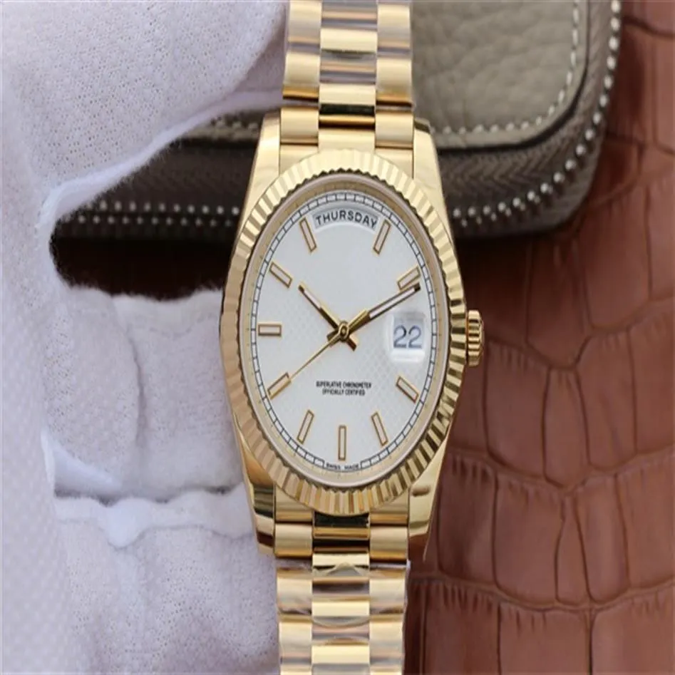 Luxury 18K Gold Day Date Mechanical Watch With White Grid Dial And