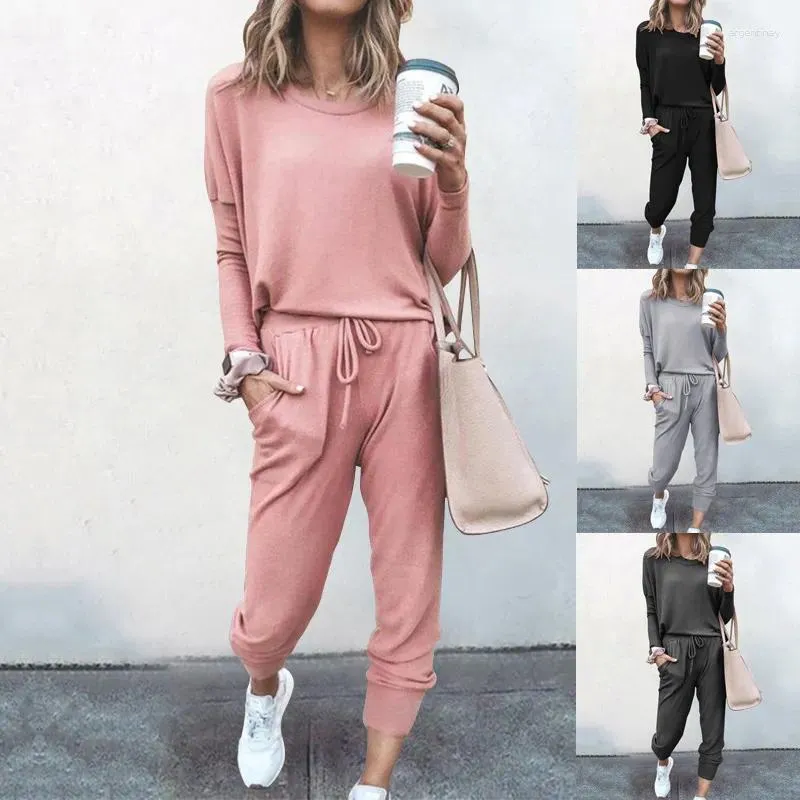 Kadınların İki Parçası Pantolon Seti Pijama Seti Sleepwear Lounge Giyim Kadın Salonu Giyim Nightwear Ladies Homewear Uyku Uzun Kollu Drawstring