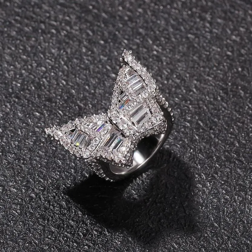 Bagues papillon en diamant CZ pour hommes, Micro pavé glacé, Zircon cubique, mode Hip Hop, bague en or, bijoux 277D