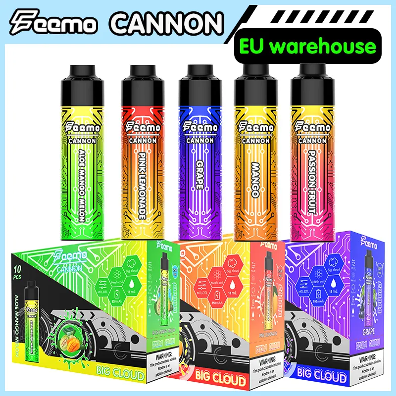 EU US Local Warehouse puff 10k puffs disposable vape big cloud EU Shipping Feemo Cannon disposable vapes type-c cable charge with 0.5ohm resistance for good price