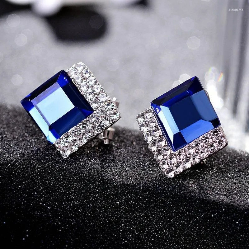 Orecchini a bottone in argento 925 gioielli color diamante orecchino da donna blu topazio quadrato zaffiro granato orecchini con pietre preziose