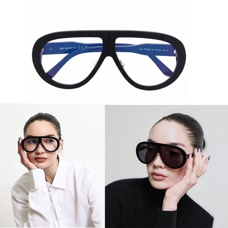 Fashion Tom-bril Dik rond frame FT0836 oversized zonnebril voor dames Transparante lenzen Luxe kwaliteit Ford designer zonnebril, originele doos