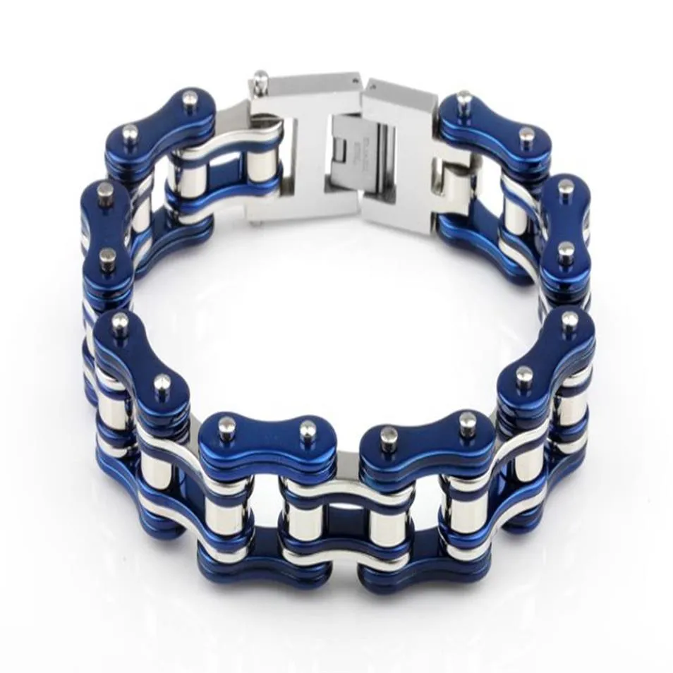 Bracciale in acciaio inossidabile 316L Bracciale a catena per moto da uomo blu argento Braccialetti a catena per motociclista Trendy Bike rosso per uomo Gift278D