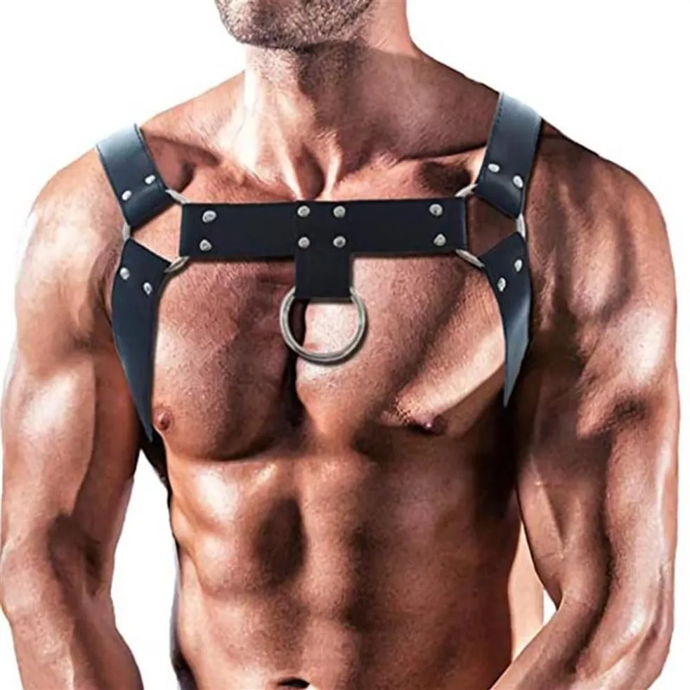 BHs Sets Dessous Leder Harness Männer Einstellbare Fetisch Homosexuell Kleidung Sexuelle Körper Brust Gürtel Strap Punk Rave Kostüme325v