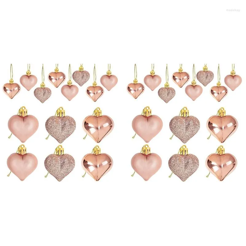 Figuritas decorativas, 48 Uds., adornos en forma de corazón para el Día de San Valentín de oro rosa, adornos colgantes para árboles del hogar
