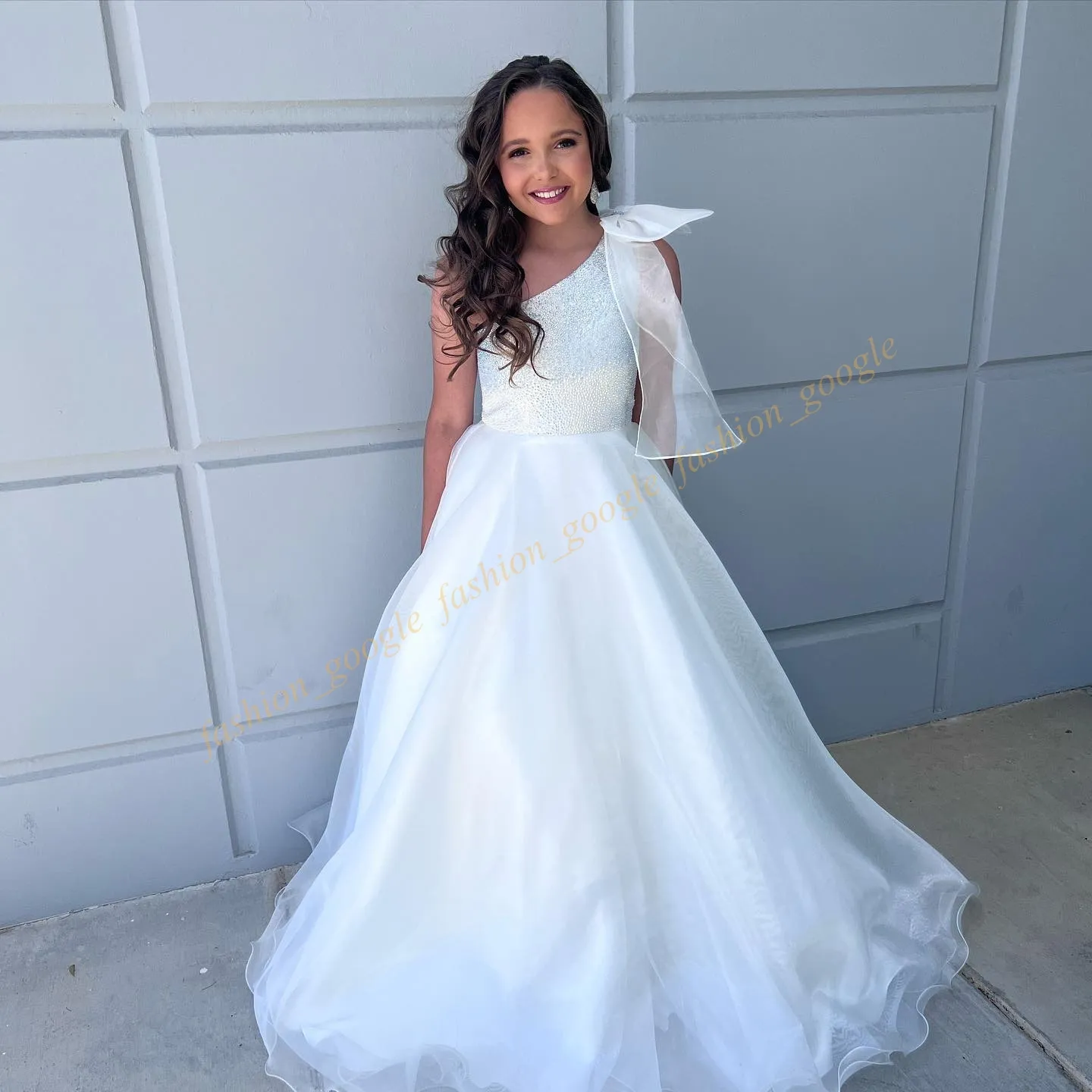 VeraQueen Girls Off-Shoulder Beaded Pageant Dress - Cap Sleeve Princess Gown In Light Orange
