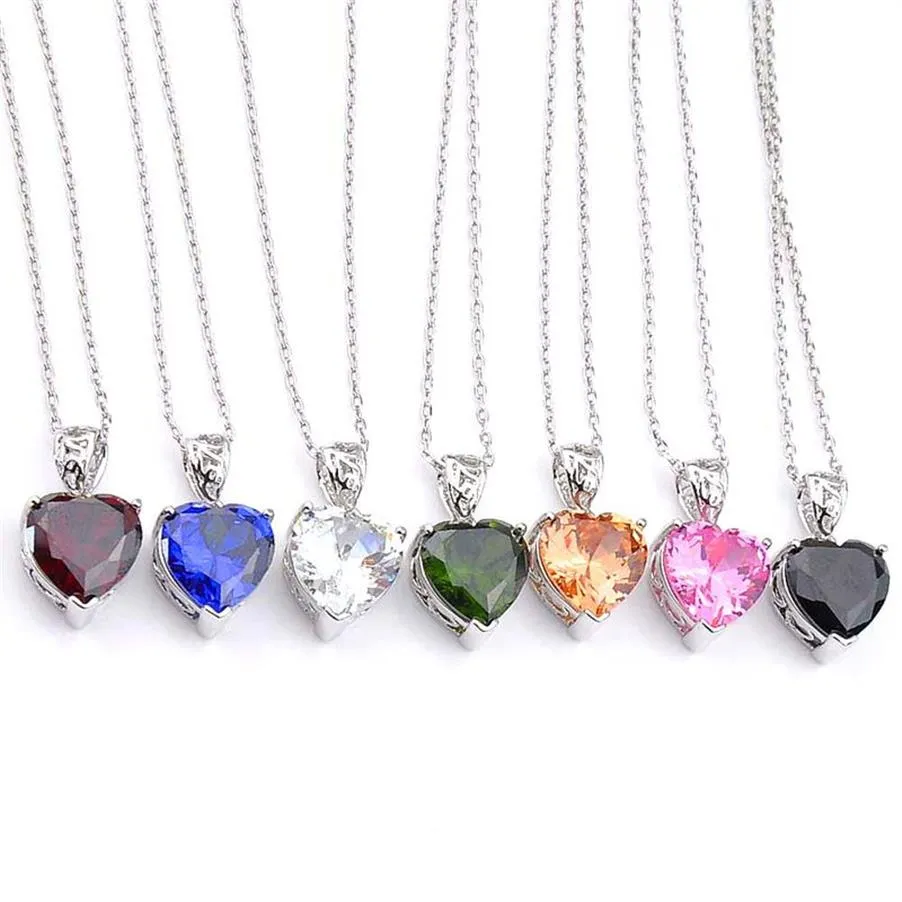 Yeni Luckyshine 12 PCS Love Heart Mix Renk Morganite Peridot Citrine Gems Gümüş Düğün Partisi Hediye Kolye Kolyeleri Chain3493