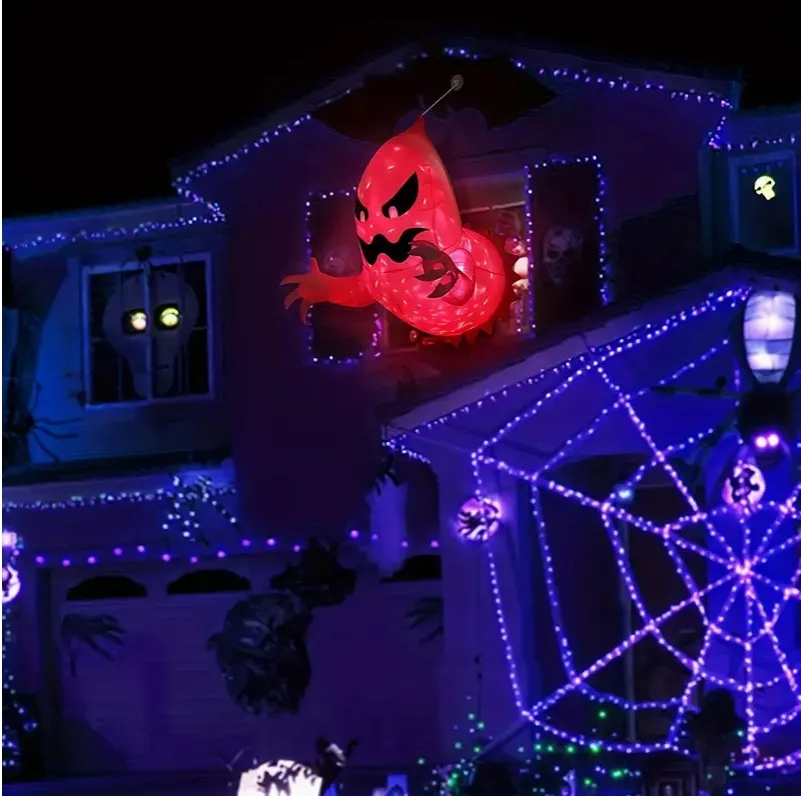1 set Halloween Inflatable Ghost With Build-in LED, Blow Up Flying Ghost Broke Out From Window For Halloween Decor
