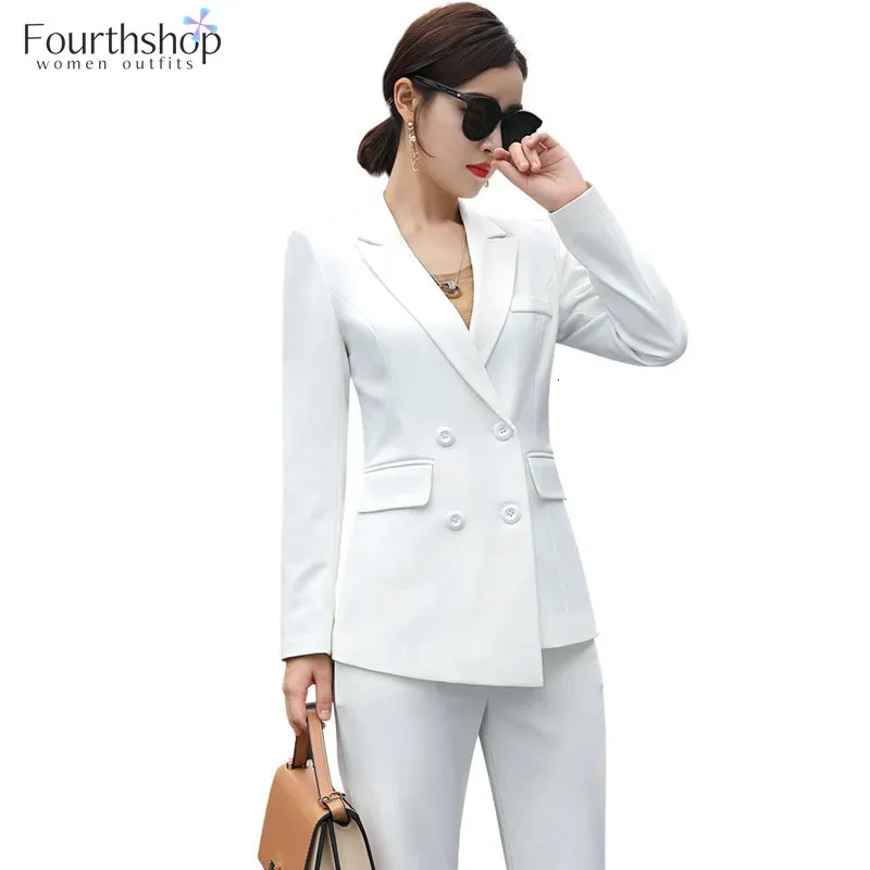 Costumes pour femmes Blazers S-4XL costumes de pantalon blanc pour bureau dame affaires vêtements de travail femmes Blazer ensemble mode rouge pantalons tenues féminines 231011