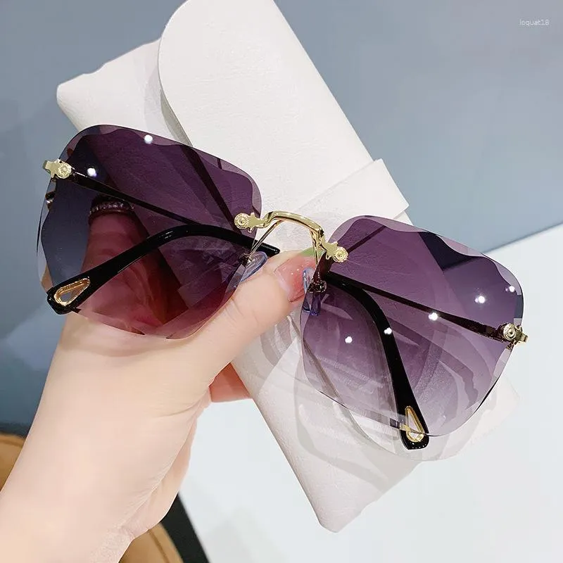 Solglasögon Square Women Brand Designer Fashion Rimless Gradient Sun Glasses Shares Cutting Lins Ladies Frameless Eyeglasses