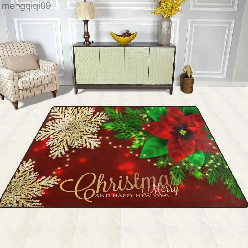 Décorations de Noël Tapis de Noël Maison Salon Chambre Décoration Tapis Mode Fleur Rouge Imprimé Nouvel An Tapis Antidérapant Festif