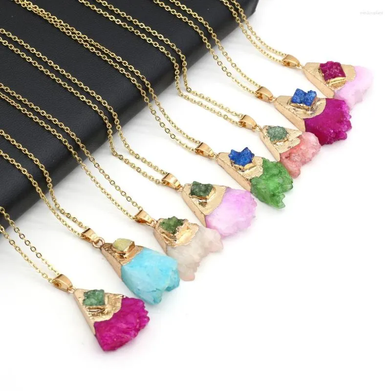 Pendant Necklaces Trendy Natural Agates Druzy Necklace Irregular Multi-color Chain Jewelry For Women Reiki Heal Gifts