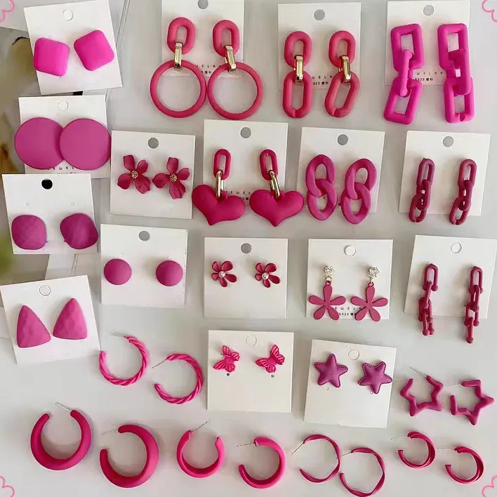 PINK High quality hot jewelry trendy wholesale pink color large small hoop earrings for women jewelry