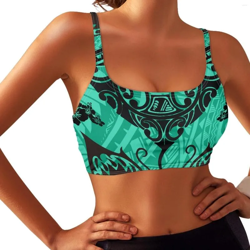 Canottiere da donna Tribale Polinesiano Pohnpei Totem Tattoo Stampe Quick Dry Comodo Reggiseni sportivi Sexy Reggiseno Yoga Nero e Verde Lady Holiday