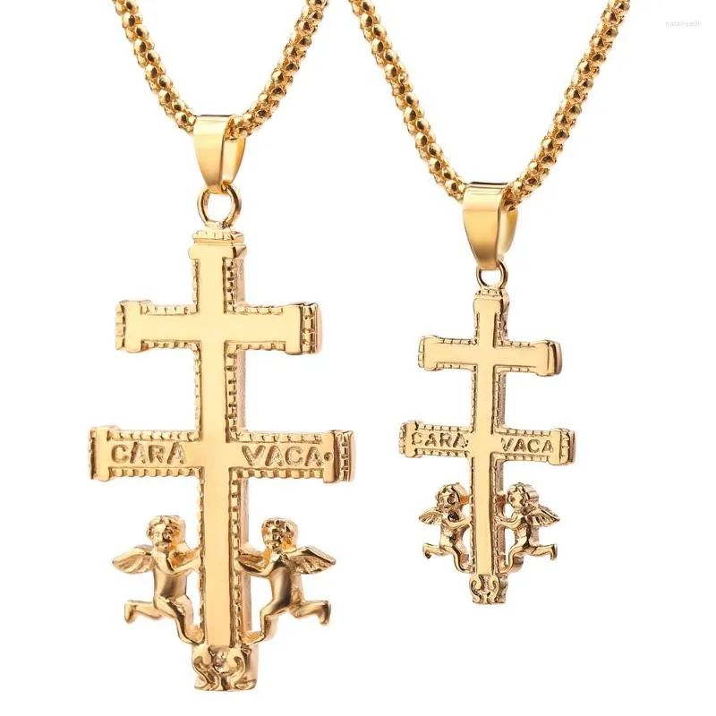 Pendant Necklaces Catholic Angel Cross Necklace For Women Hip Hop Jewelry Caravaca Crucifix Christian Men Gift