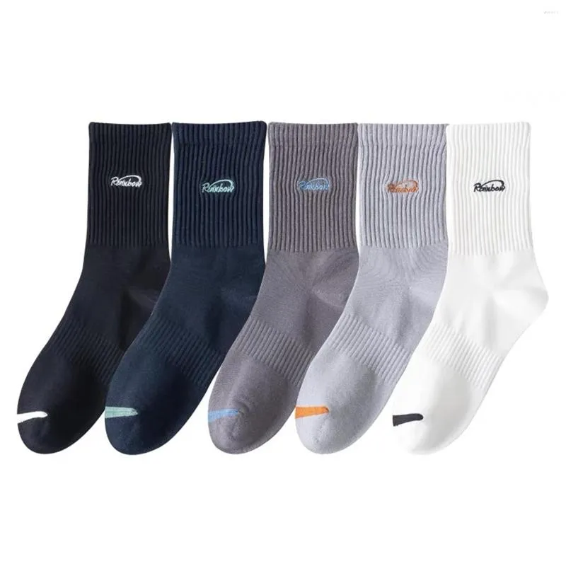 Men's Socks 5Pairs Cotton Breathable Casual Sock Solid Color Striped Spring Summer Thin Sweat-absorbing Sports Tube Man