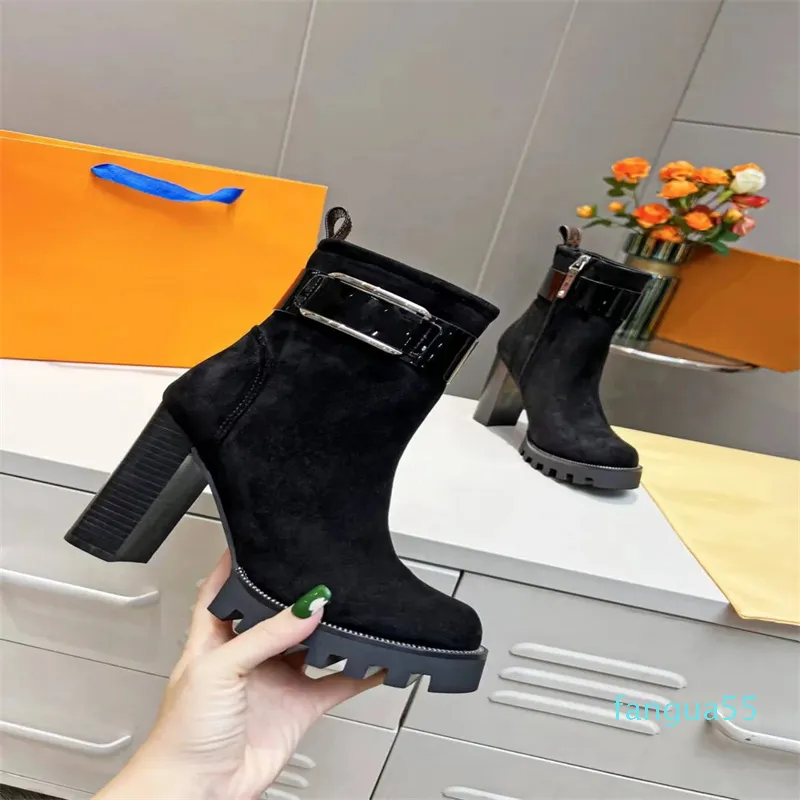 2023-Designer Mulheres Bota de Tornozelo Sapatos Casuais de Salto Alto Luxo Mulher Zip Alta Moda Martin Botas Clássicas de Alta Qualidade Couro Preto Plataforma Sapato Tamanho35-42