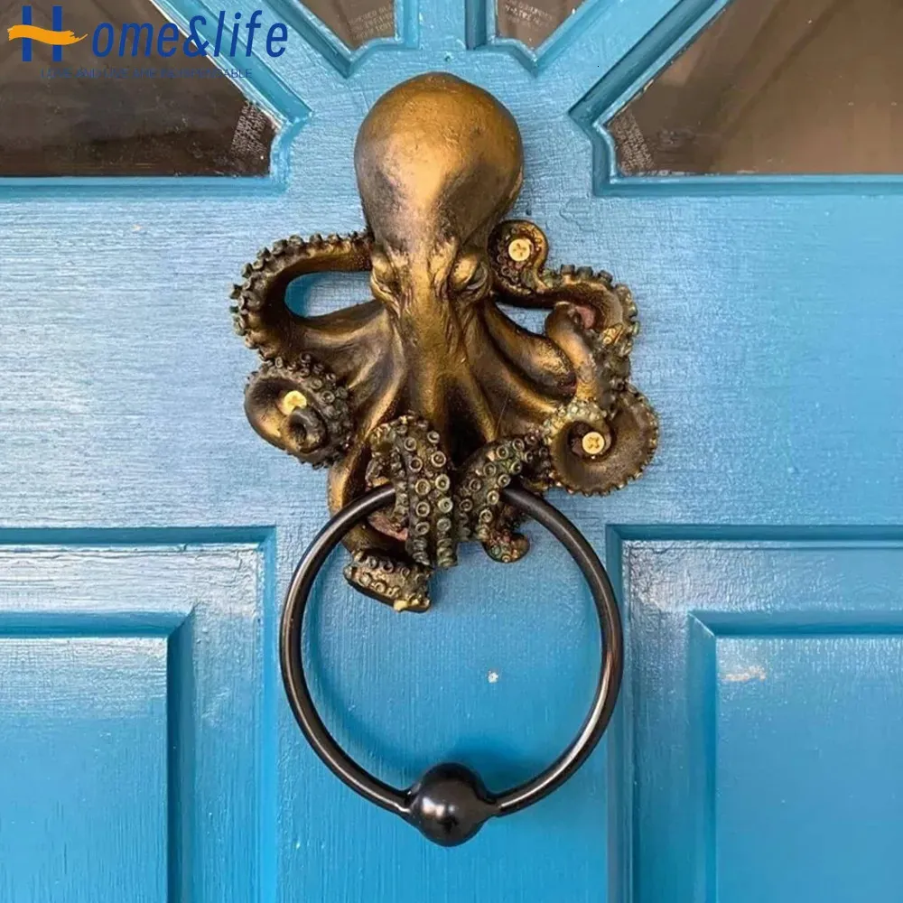 Obiekty dekoracyjne figurki Przylot Halloween Dekoracja prezentu Pincuru Cthulhu Mythos Octopus Czaszek pierścionka drzwi Unikalne dziwne domowe rzemiosła żywicy 231011