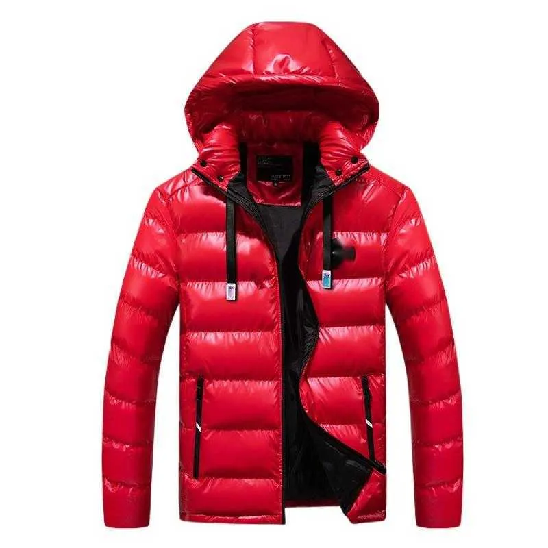 Piumini bomber in piumino metallizzato da uomo impermeabili Piumini invernali lucidi con cappuccio con zip addensare Parka da baseball Capispalla 2RFVV