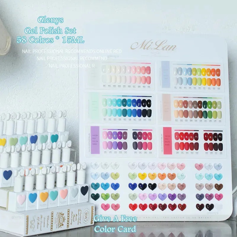 Smalto per unghie Glenys Smalto solido Macaron 58PCS Love Bottle Vernice mista Semipermanente Nail Art Design Gel UV per immersione All'ingrosso 231011