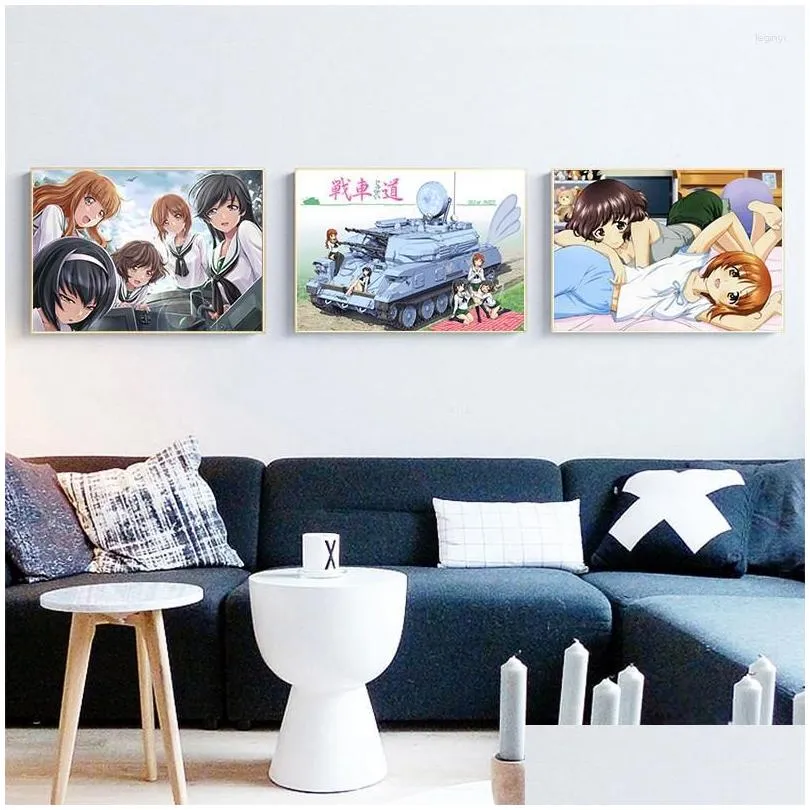 Gemälde Mädchen und Panzer Home Decor Japanisches weiß beschichtetes Papier Poster Wand Drop Lieferung Garten Kunsthandwerk Ot7Vt