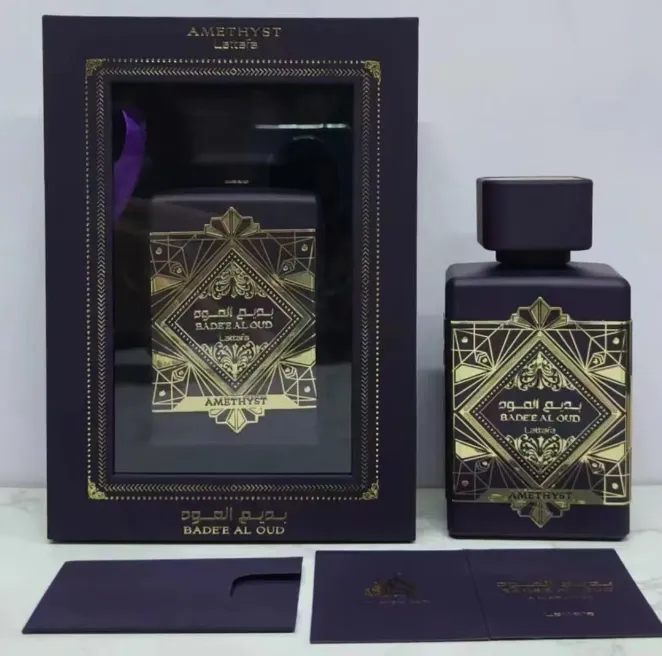 Lattafa perfumy Badee al oud ametyst zapach 100 ml mężczyzn kobiety Eau de Parfum 3.4 uncji długotrwały zapach unisex neutralne perfumy róża róża spray kolońska