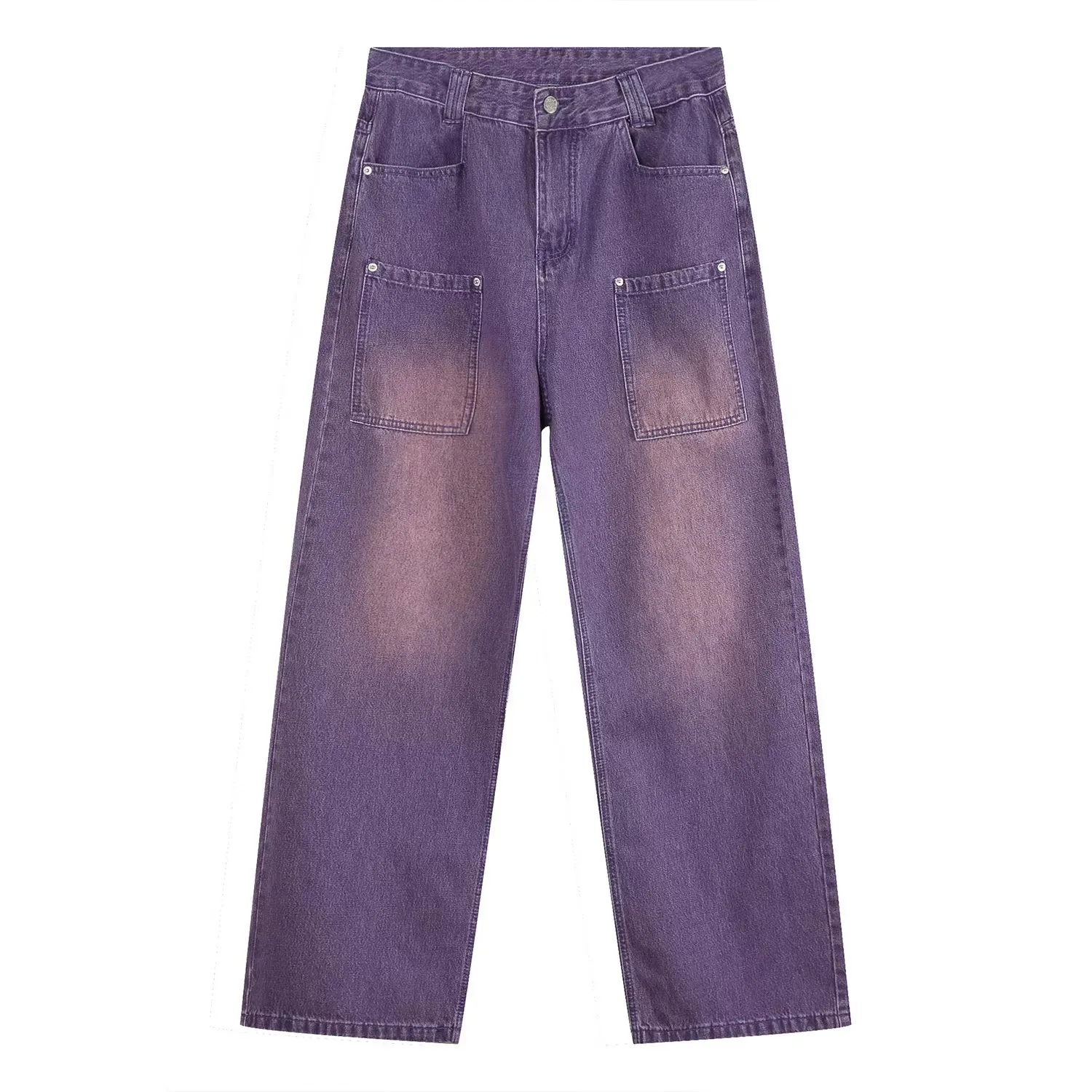 Vintage paarse jeans gewassen om oude CP baggy jeans te maken Klassieke all-match effen kleur Rechte jeans Wijde pijpen Heren Stapelbaar Gevoel voor casual broek ins