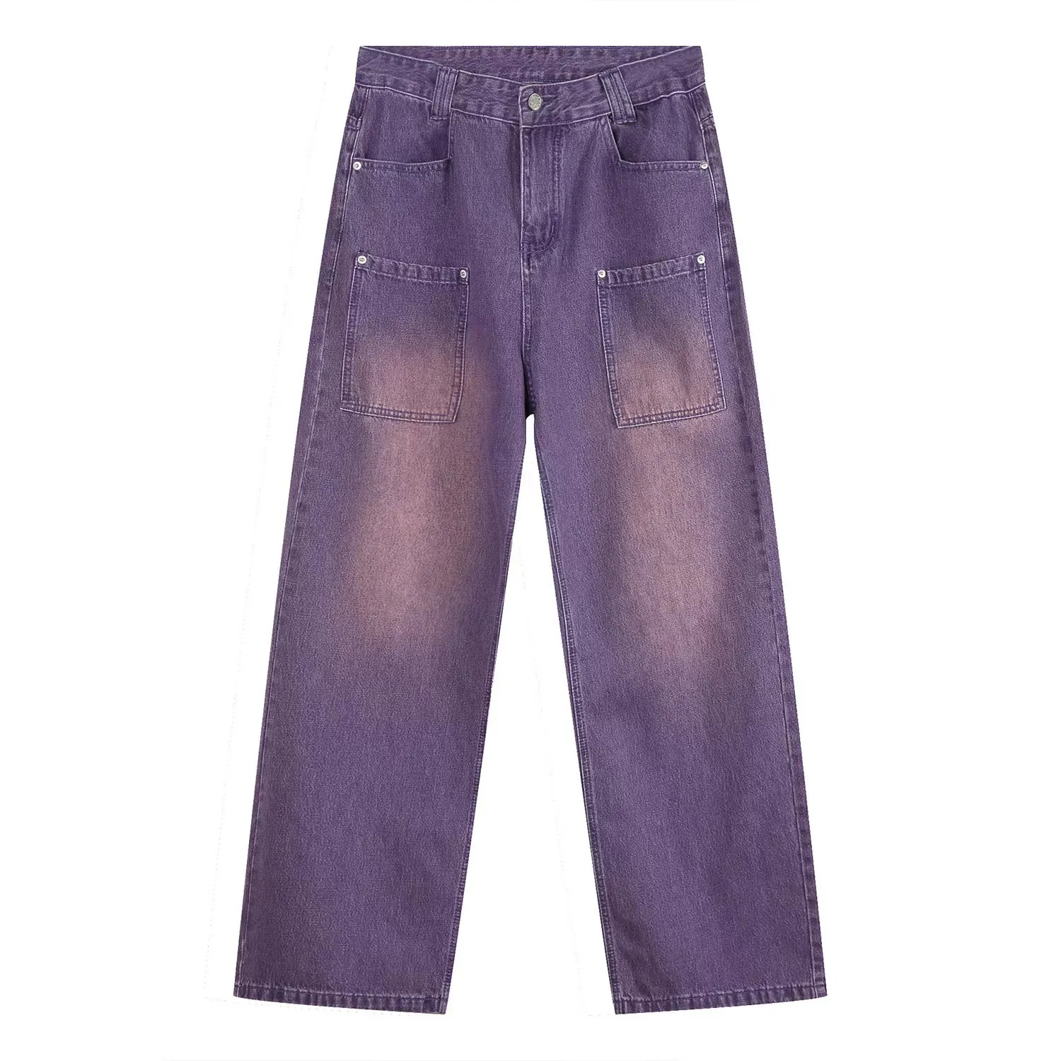 Jean violet vintage lavé pour faire du vieux jean baggy CP classique tout-match couleur unie pantalon droit en denim pantalon large homme empilable sens des pantalons décontractés ins