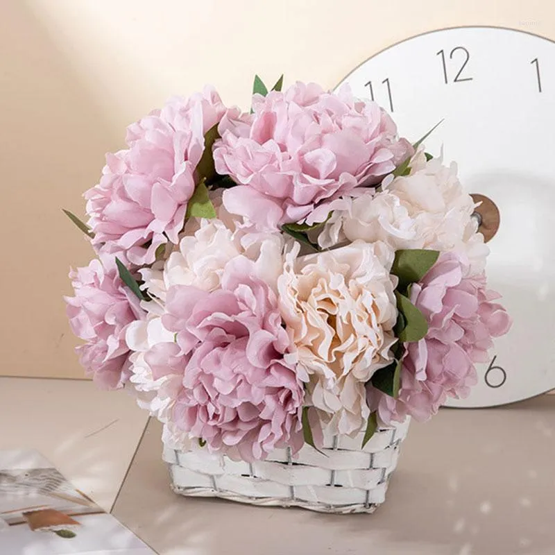 Dekorativ blommor stil 27 cm irene peonies konstgjorda siden bukett falska heminredning vit rosa bröllopsfest dekoration