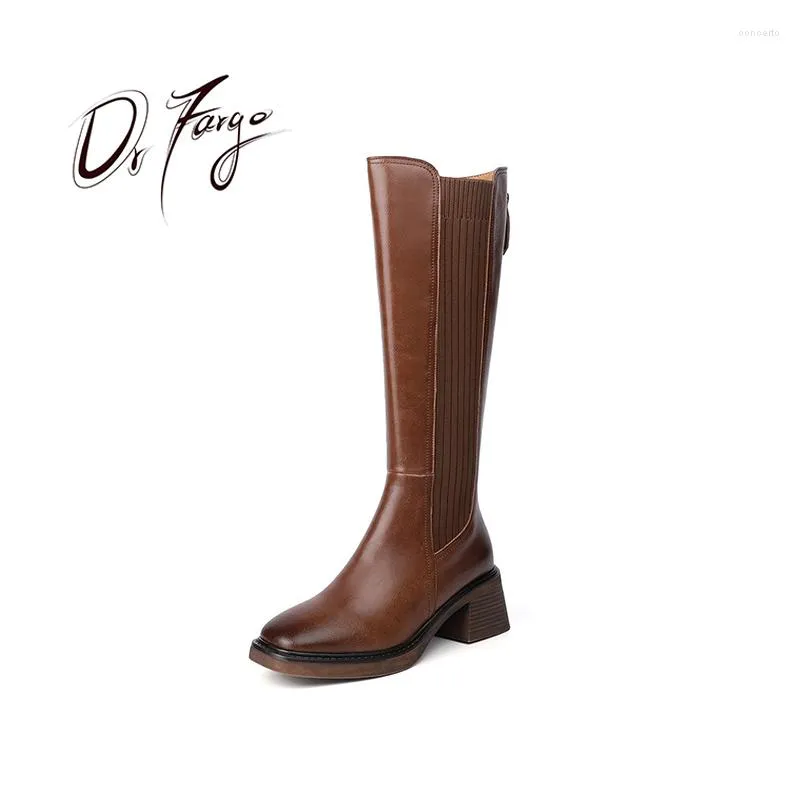 Boots Drfargo Femmes hivernales Automne arrière Zipper Tissure extensible 5,5 cm Bloc High Talon Fashion Mid-Calf Généreuse taille de cuir 34