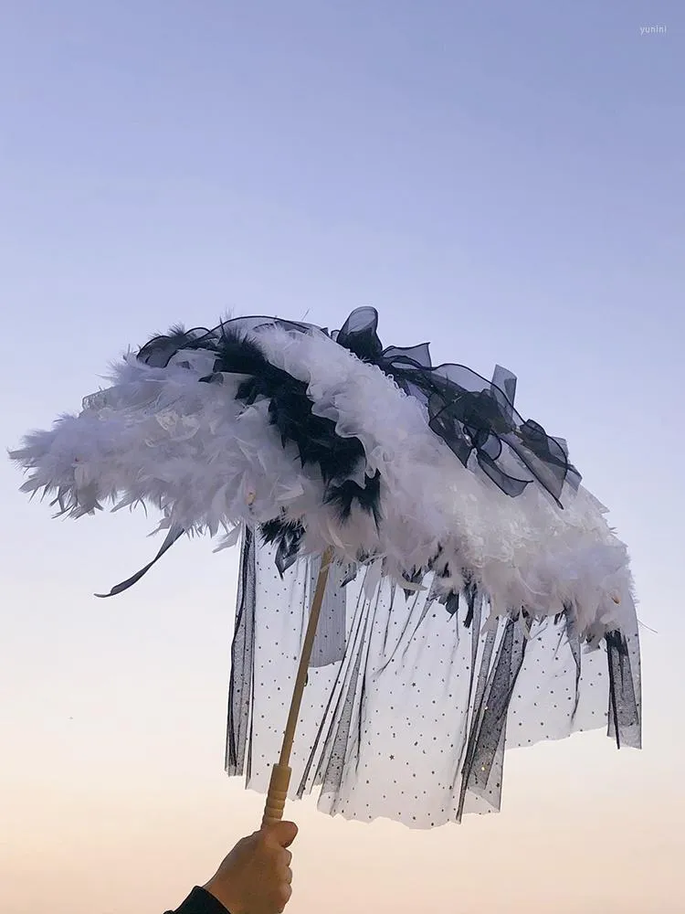 Şemsiye Black Swan'ın Rüyası Lolita El Yapımı Çay Partisi Çiçekleri Evlen Klasik Bebekler Tüy Luo Şemsiye Parasol Pesca Cosplay