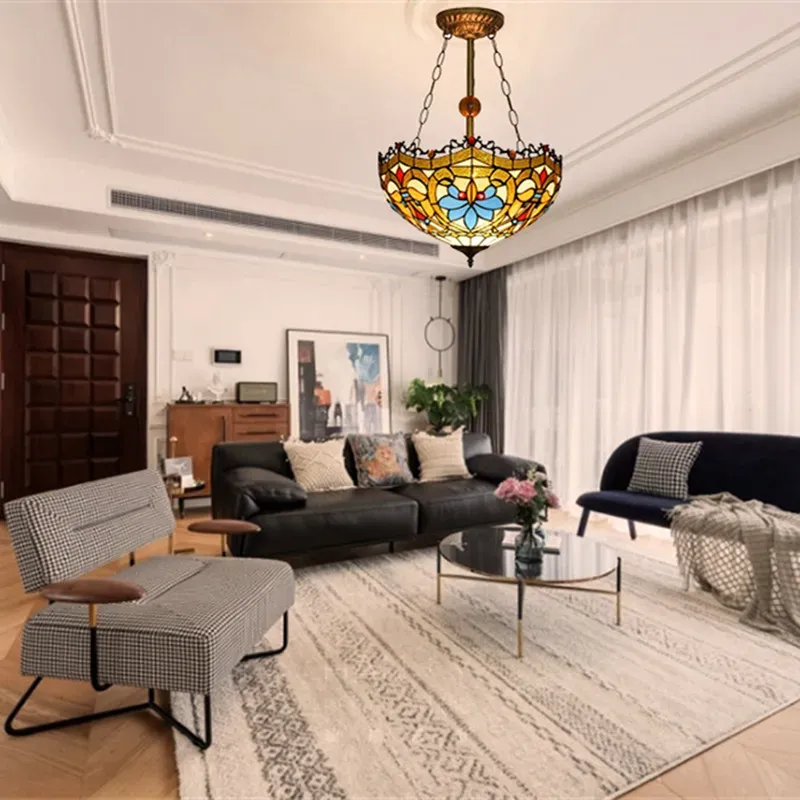 European retro glass chandelier Tiffany stained glass living room bedroom restaurant bar modarn chandelier lighting TF006