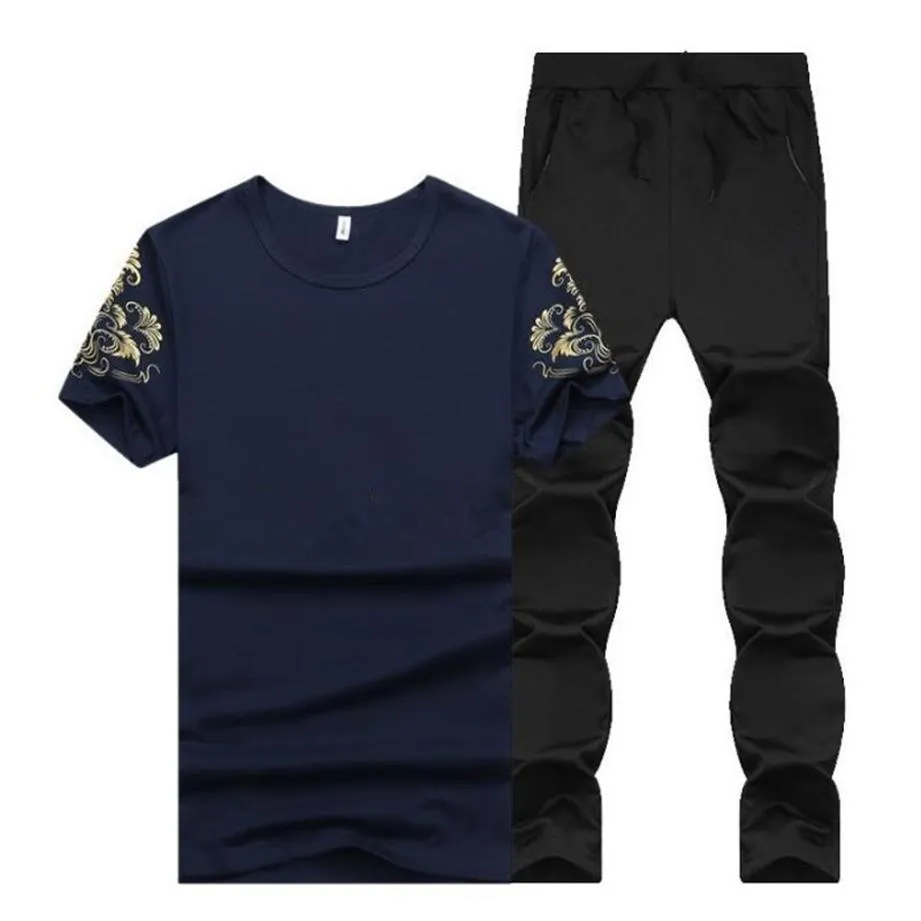 Chándal deportivo de verano para hombre, camiseta de manga corta ajustada y fresca con pantalones de correr, traje informal 250u