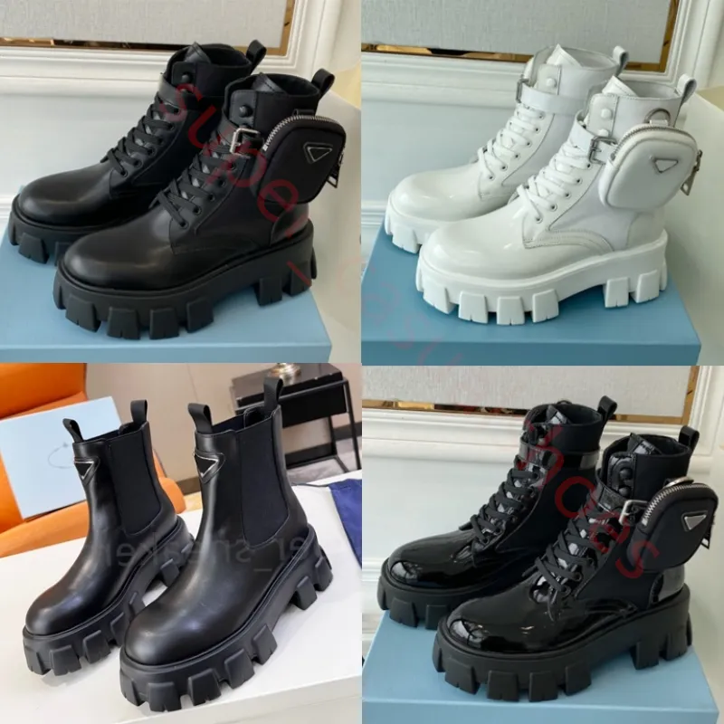 2023 Designer Men stövlar Spring Monolith Matte Leather Löstagbar nylonpåse Combat Shoes Nylon Hailf Outdoor Thick Bottom Women Ankle Boot 35-46