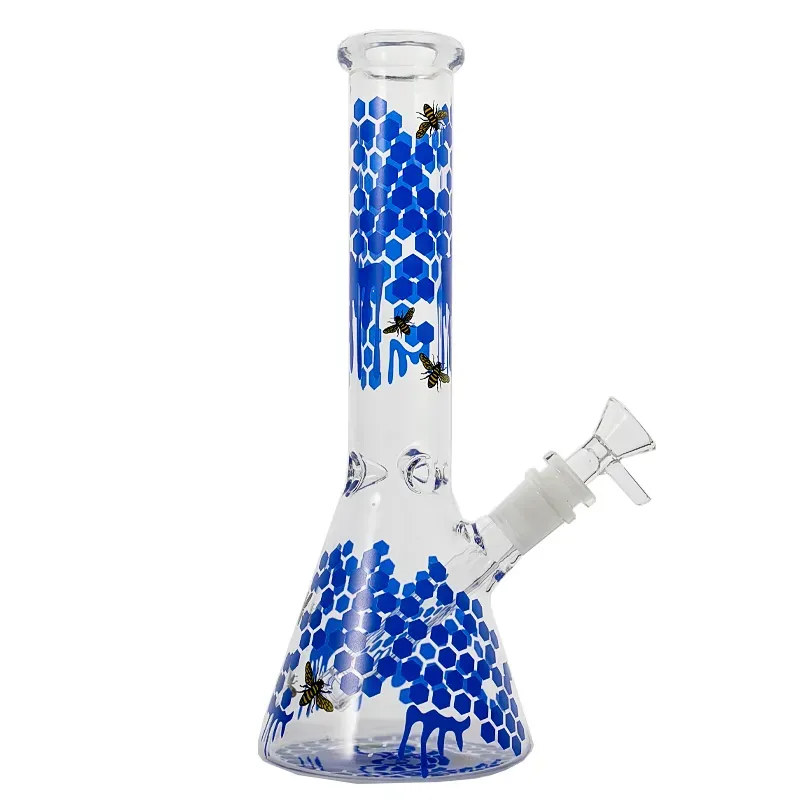 10 Inch Hookahs Buzz Beeker Glass Bong With Honeycombed Bee Decal Beaker Bongs Straight Perc Water Pipes 18-14mm Scientific Diffuser Oil Dab Rigs