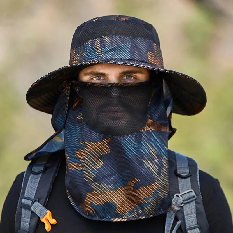 Camouflage Wide Brim Outdoor Bucket Hat For Outdoor Activities Climbing Fishing And Sun Protection Mens Fisherman Hat With Neck Guard Multipurpose Summer Cap 231011 From Pong03 10.14 DHgate.Com