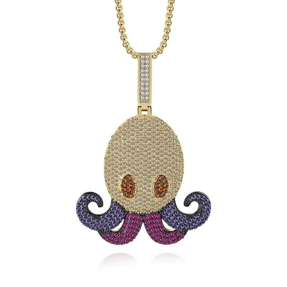 Hip Hop Kristall Octopus Anhänger Halskette Kupfer Iced Out Kubikzircon Tintenfisch Schmuck Link Kette Geschenk Für Männer Necklaces256d