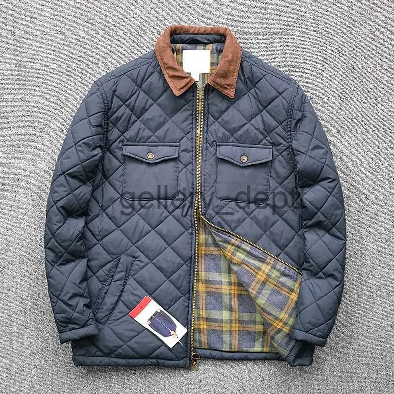 Parkas pour hommes Veste en coton à pince à carreaux pour hommes imperméable avec poche Cargo manteaux en coton Vintage décontracté vêtements d'extérieur en coton pour hommes J231010