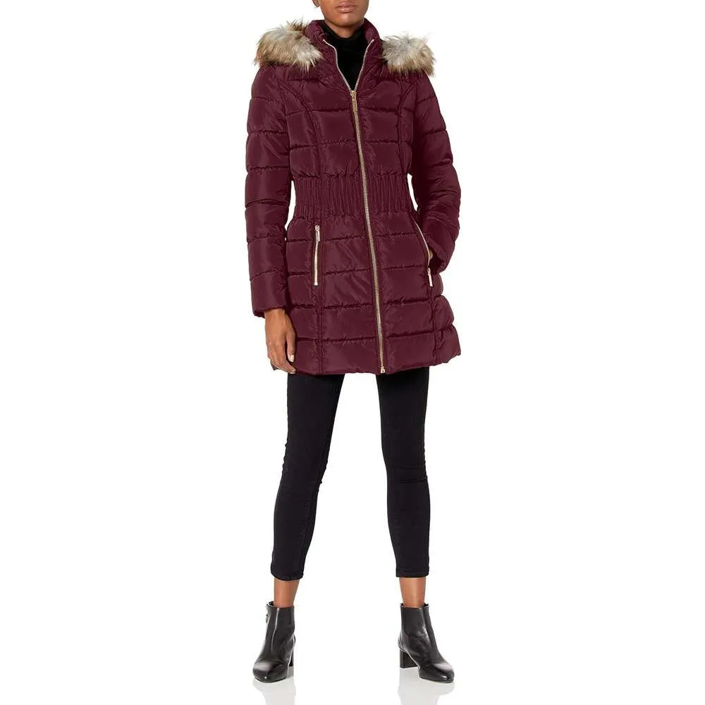 Laundry by shelli segal faux fur trimmed cinched waist puffer jacket sales