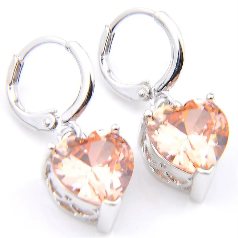 10Prs Luckyshine mode brillant coeur feu Morganite cubique zircone pierres précieuses argent boucles d'oreilles pour vacances de mariage Party235u