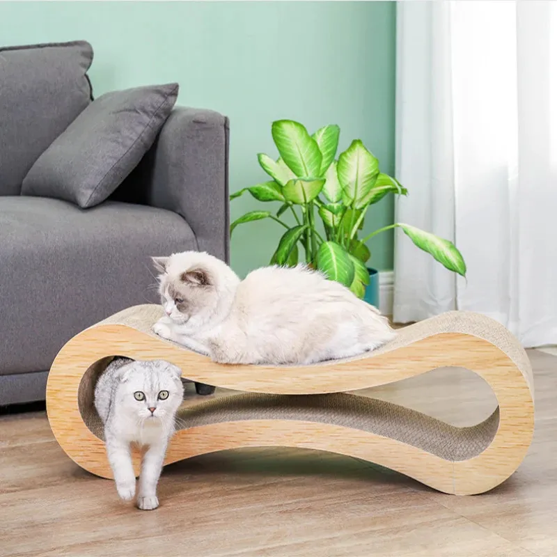 Cat Furniture Scratchers Wooden Cat Scratching Board Corrugated Paper Cat Litter Cat Climbing Cat Toy Grinding Claw Rest Play Cat Furniture 43x21x13cm 231011