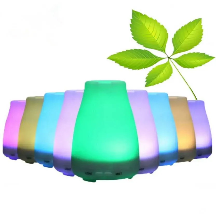 Drop Ship 100 ml 7 Färg LED -luftfuktare Air Electric Aromatherapy Essential Oil Arom Diffuser för hemmakontoret ZZ