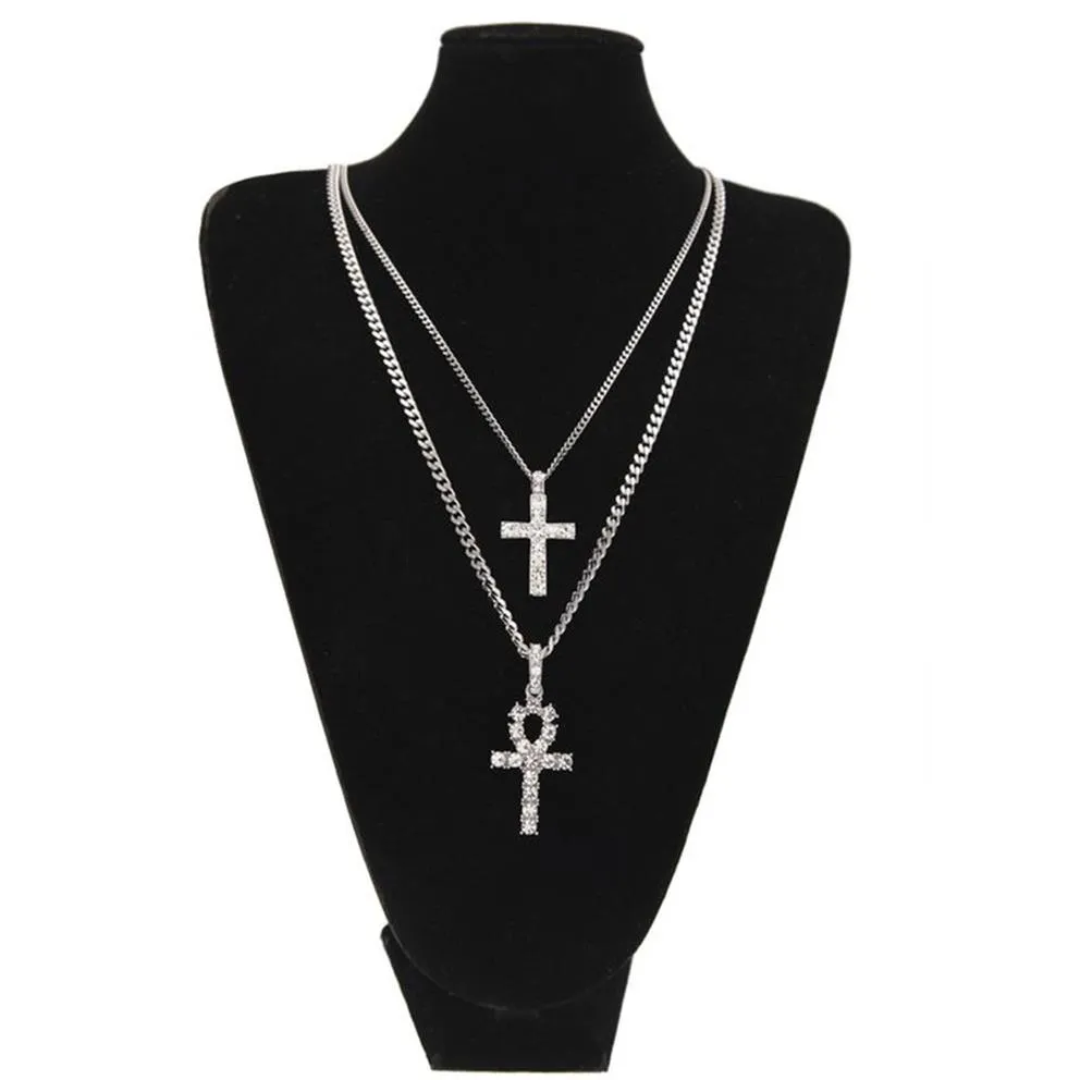 Egyptisk ankh med korspendling halsband set strass kristallnyckel till livet Egypten Cross Halsband Hip Hop Jewelry Set310m