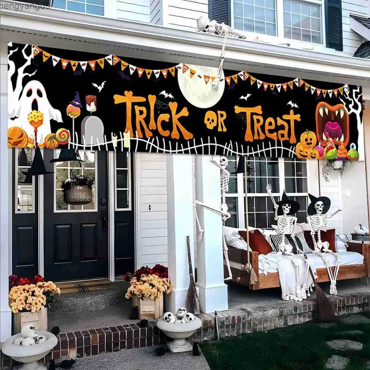 Outros suprimentos de festa festiva Halloween Trick or Treat Banner Feliz Halloween Decoração para casa Abóbora Bat Fantasma Impressão Cenário Horror Party Suppiles R231011